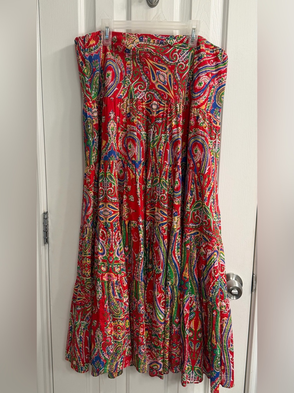 Ralph Lauren Red Paisley Tiered Maxi Skirt